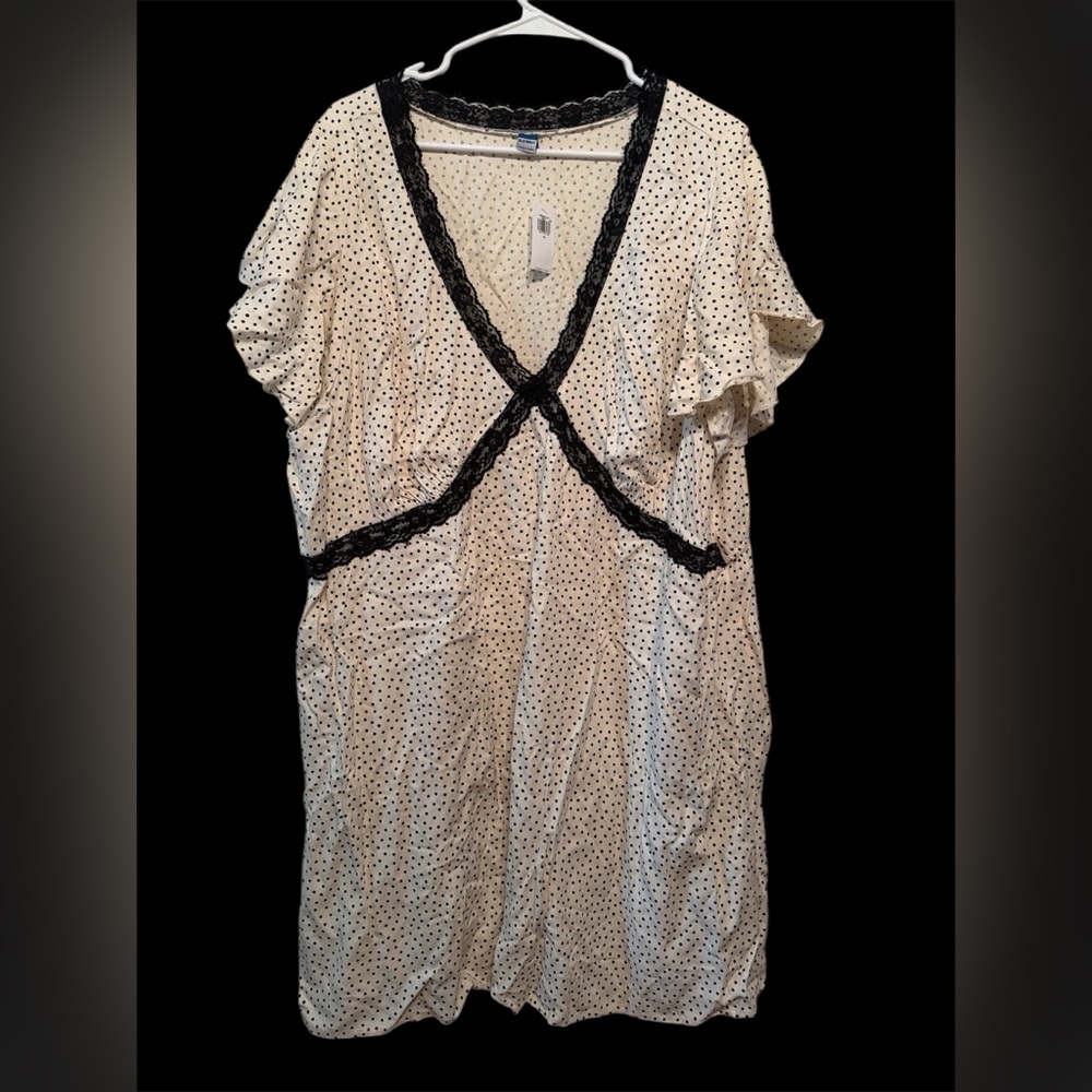 NWT Old Navy‎ Fit & Flare Crepe Lace-Trim Mini Dress Size 3X Polka Dot